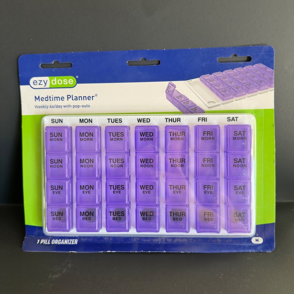 Ezy Dose‎ Medtime Planner Weekly 4x/Day Pill Organizer Purple Pop-Outs 67124